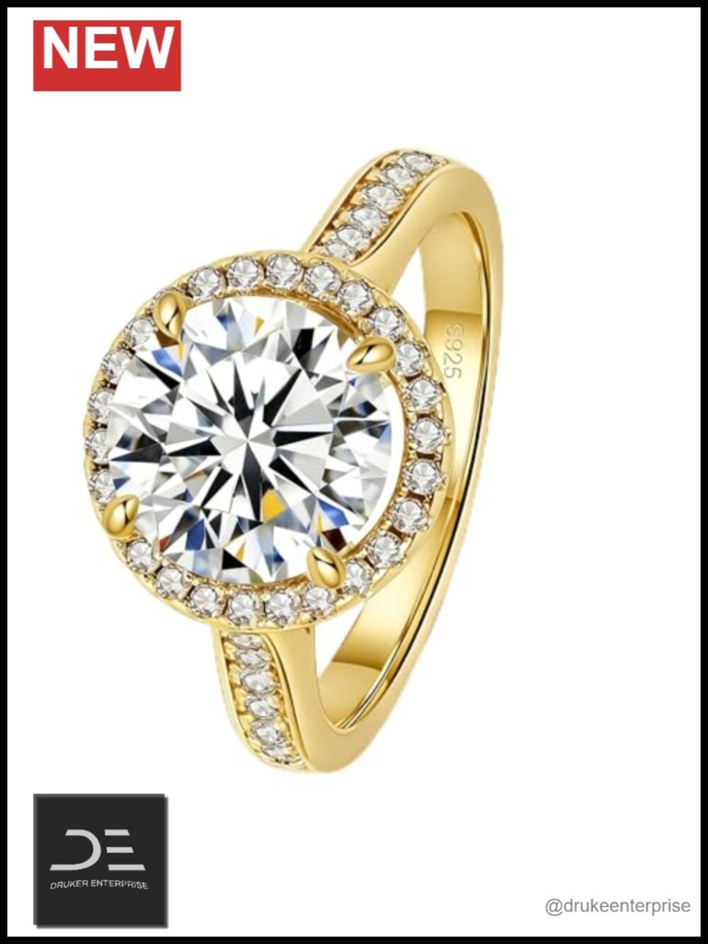 Elio Passero Moissanite Engagement Ring 925 Sterling Silver 18K Gold Plated